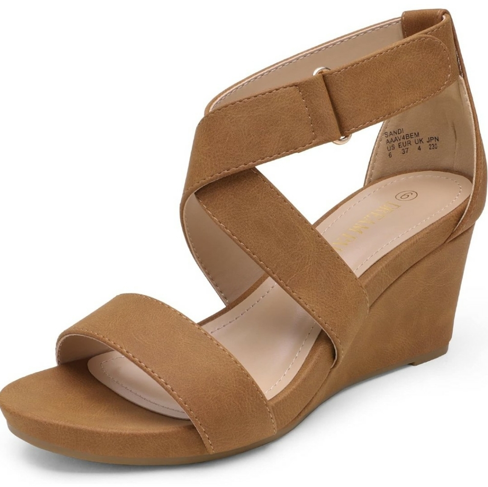 dream paris ankle strap wedge tan 9